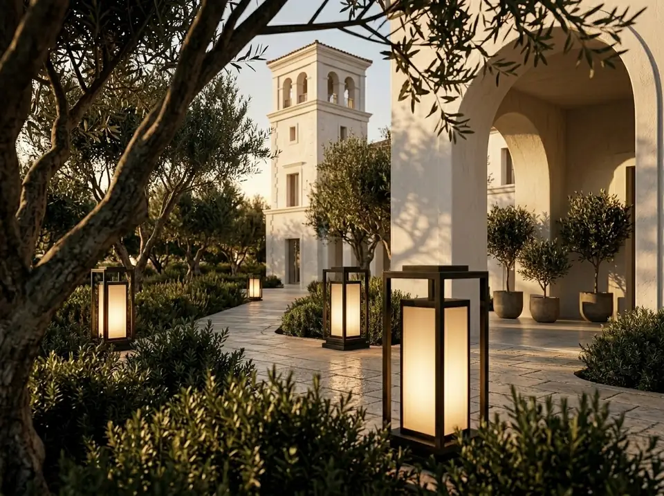 black-geometric-floor-lamp-villa-garden