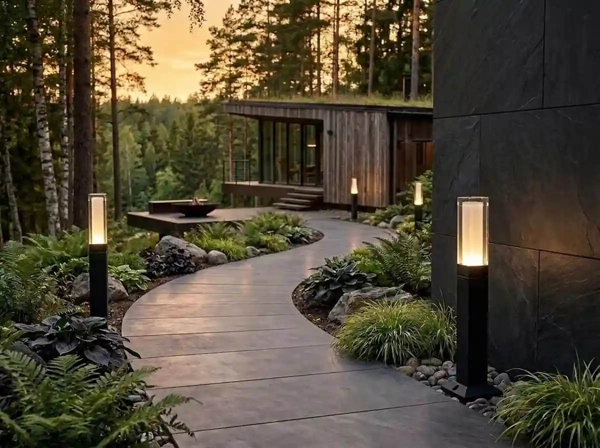 black-square-bollard-lights-forest-path