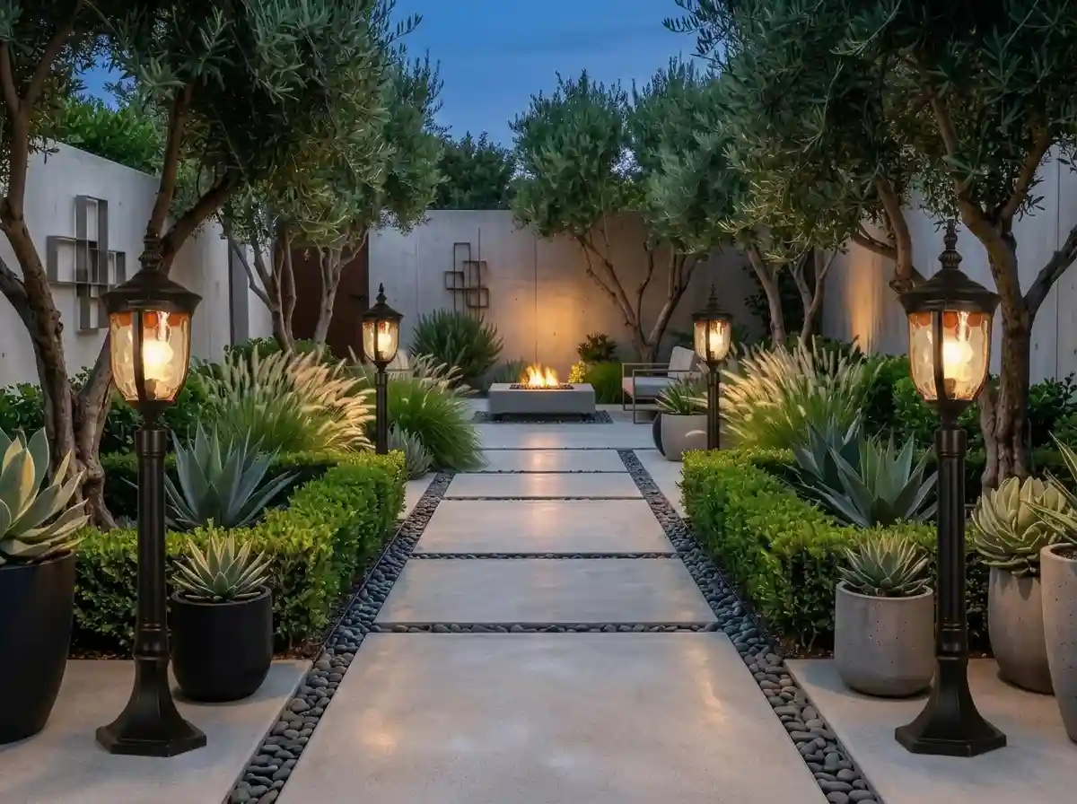 classic-bronze-post-lamps-garden-path