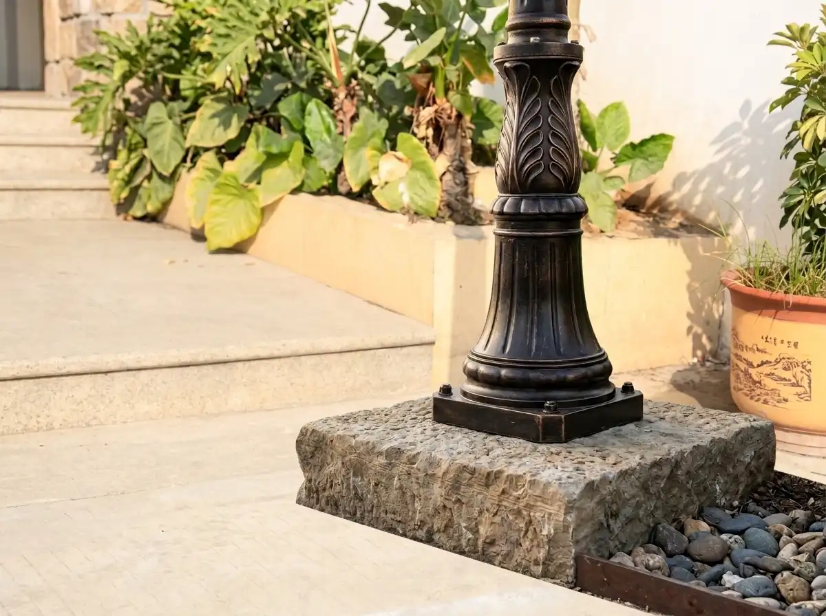 double-head-garden-lamp-post-base-installation