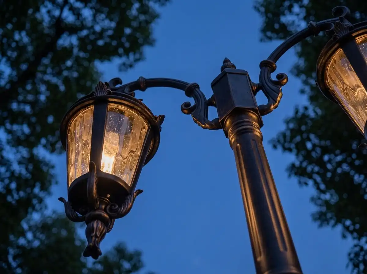 european-double-head-garden-lamp-post-night