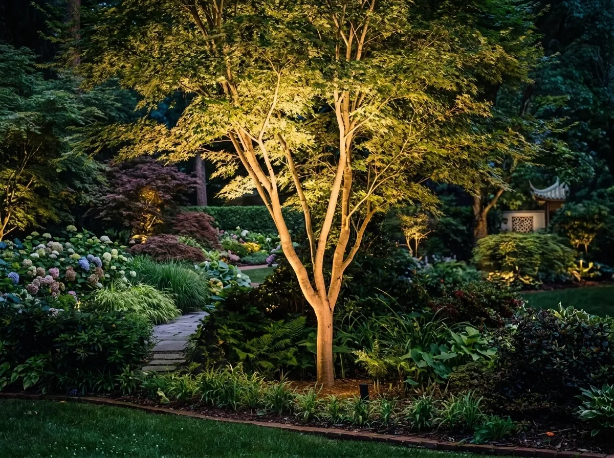 landscape-tree-uplighting-lush-garden
