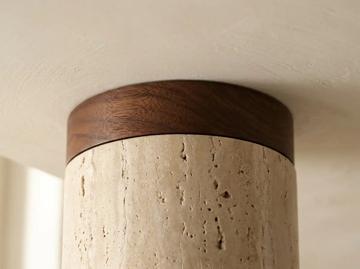 natural-travertine-ceiling-light-wood-canopy-detail