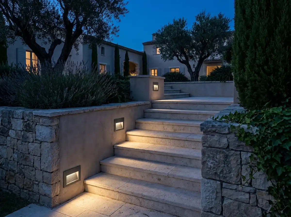 outdoor-recessed-step-lights-villa-courtyard