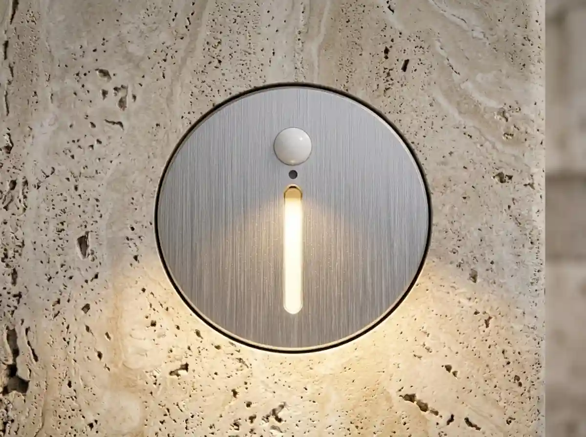 round-recessed-step-light-travertine-wall